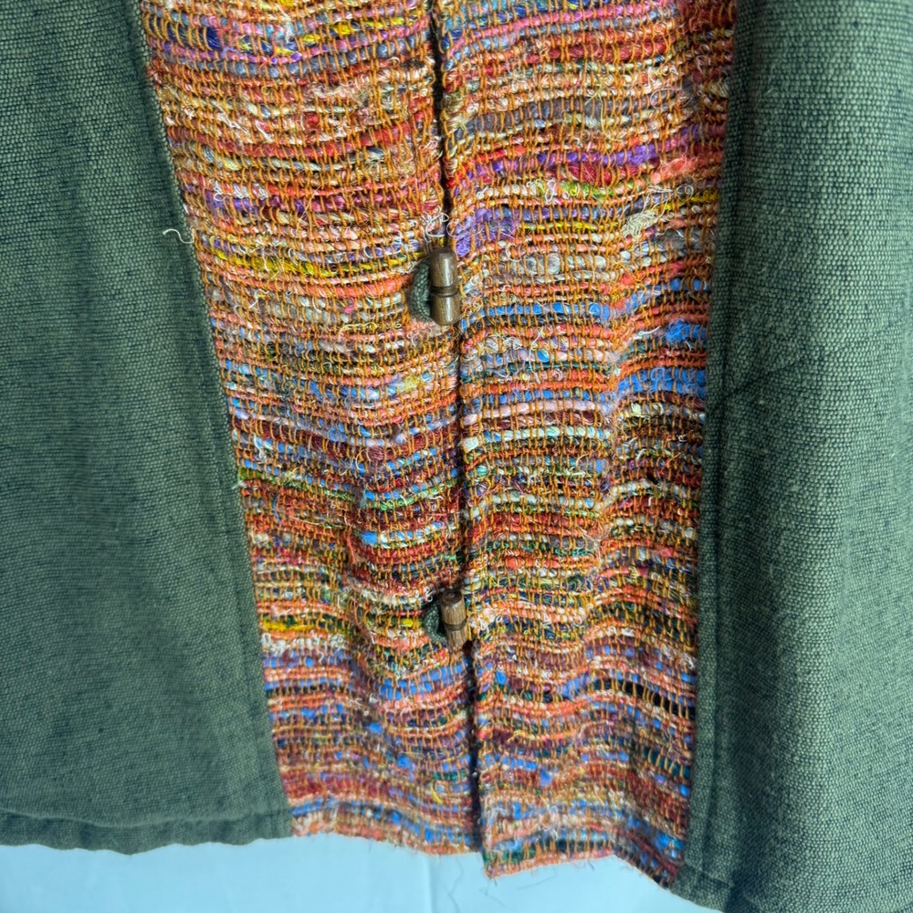Ganesh Himal Jacket Womens XL Green Multi Woven Cotton Handmade Nepal Toggle‎ - Picture 7 of 16
